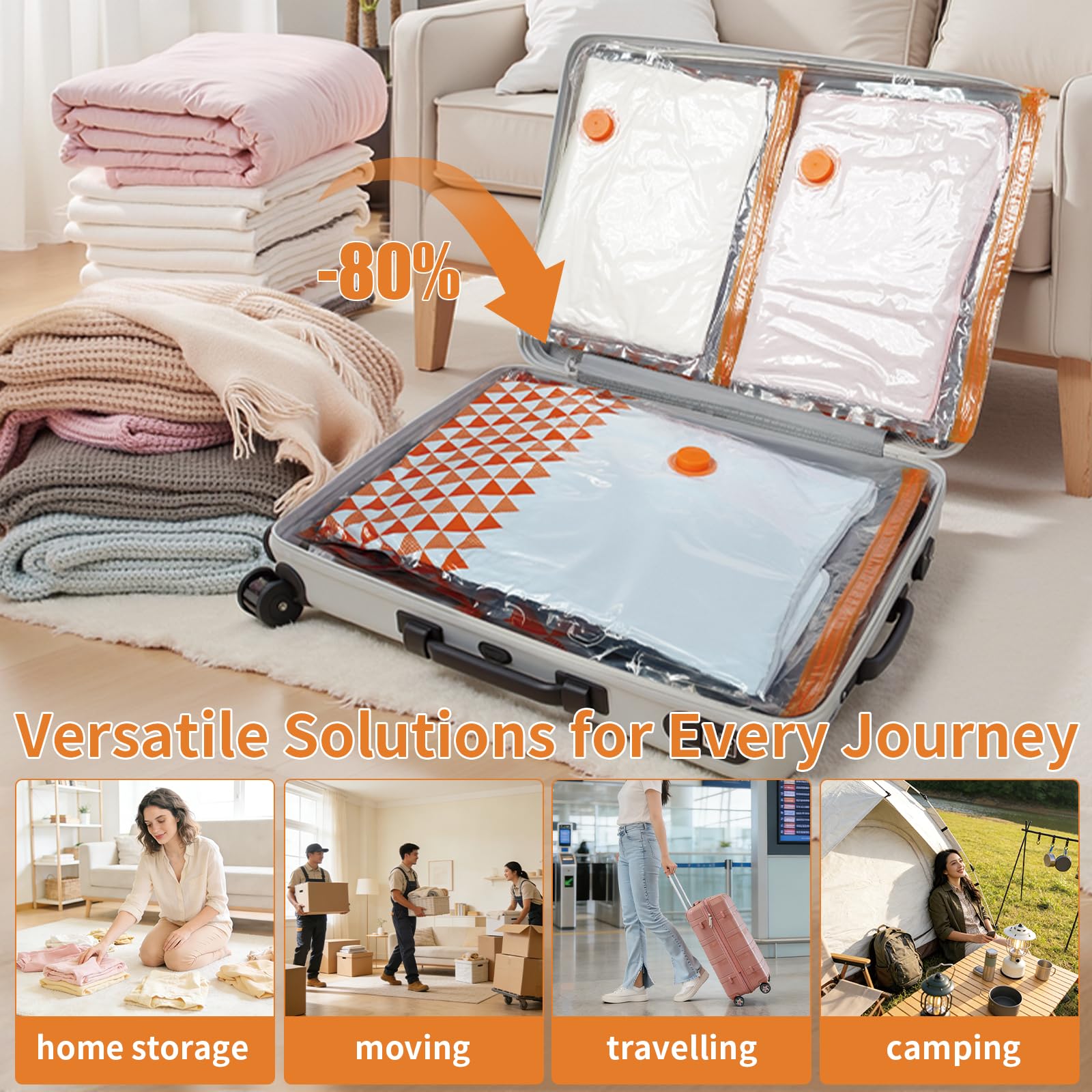 Vakuumbeutel mit tragbarer, wiederaufladbarer kabelloser Pumpe, Vakuumbeutel für Kleidung und Reisen, platzsparende Taschen für Gepäck, perfekt für Koffer und Handgepäckgrößen, 10 Stück