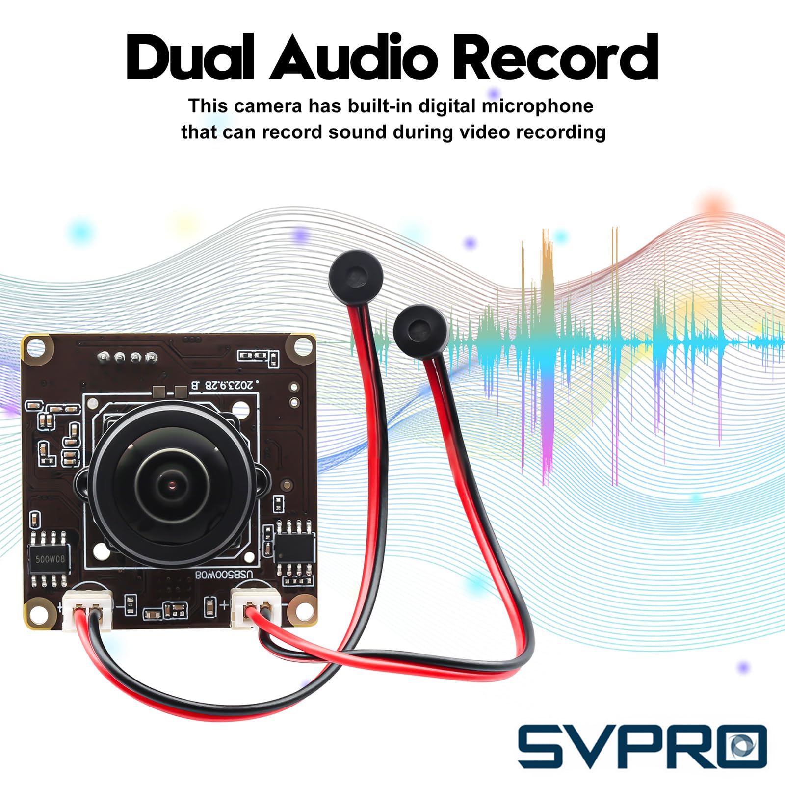 Svpro Caméra USB 5 MP avec Microphone pour Ordinateur, Webcam USB Fisheye Ultra Grand Angle, Double Audio pour Vision Automatique et Industrie, Résolution Vidéo 2592x1944 à 30 fps