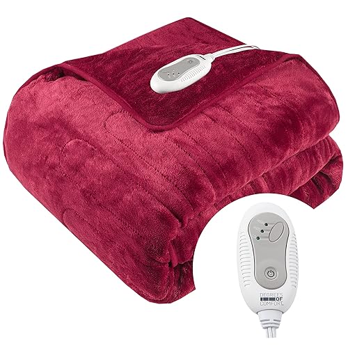 Soft Plush Electric Heated Blanket Throw | Red 50 x 60 | 3 Heat Settings with 2 Hour Auto Shut Off | Machine Washable - Plush Throw 50x60" - Red