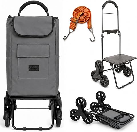 Shopping Cart, Stair Climber 220 lbs Capacity, Foldable Utility Trolley with Lar