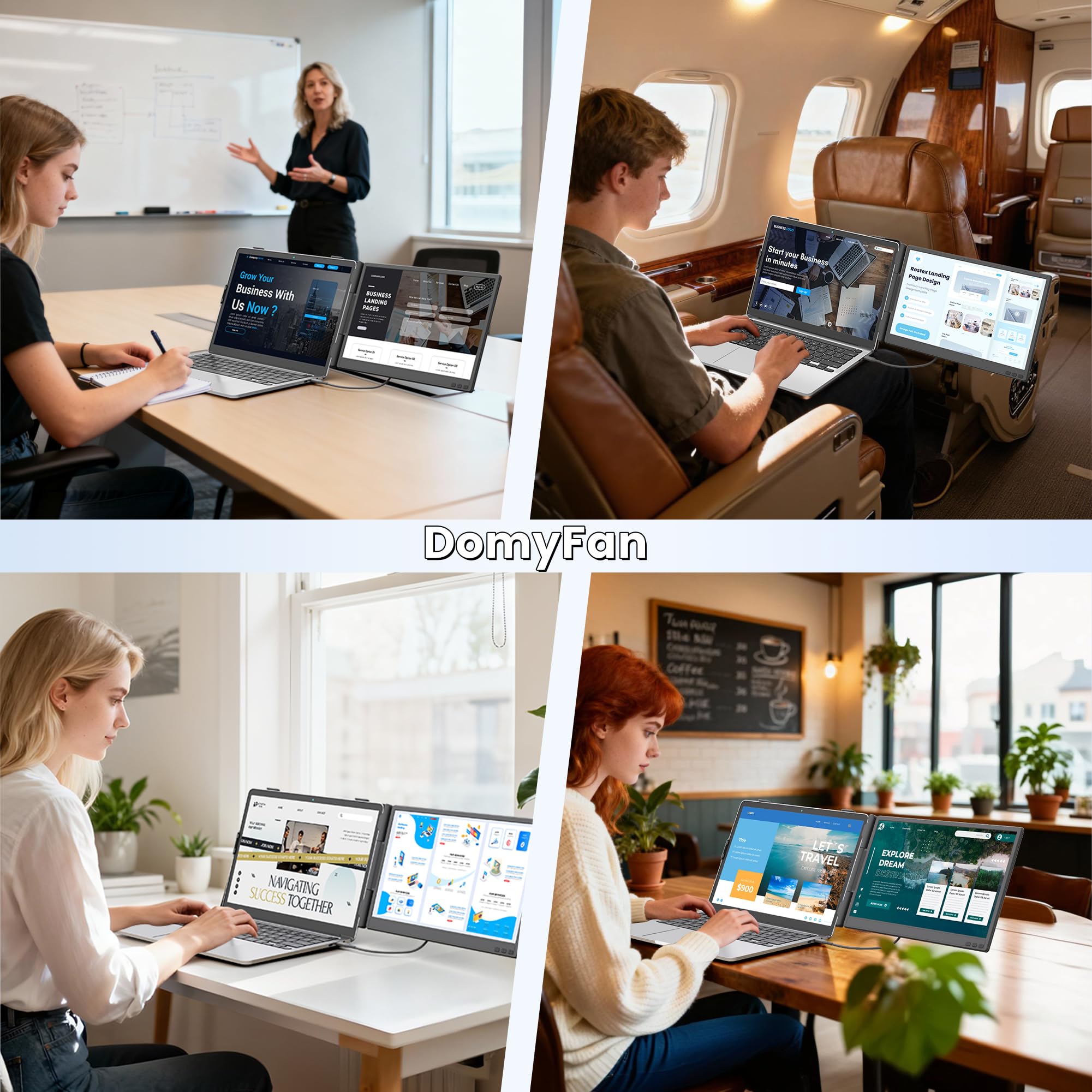 domyfan Przedłużenie ekranu laptopa 14", ultracienki FHD 1080p IPS Dual Portable Laptop Monitor Extender do laptopów 13-17", Plug & Play z HDMI/USB-A/Typ-C, kompatybilny z Windows, Mac, Android