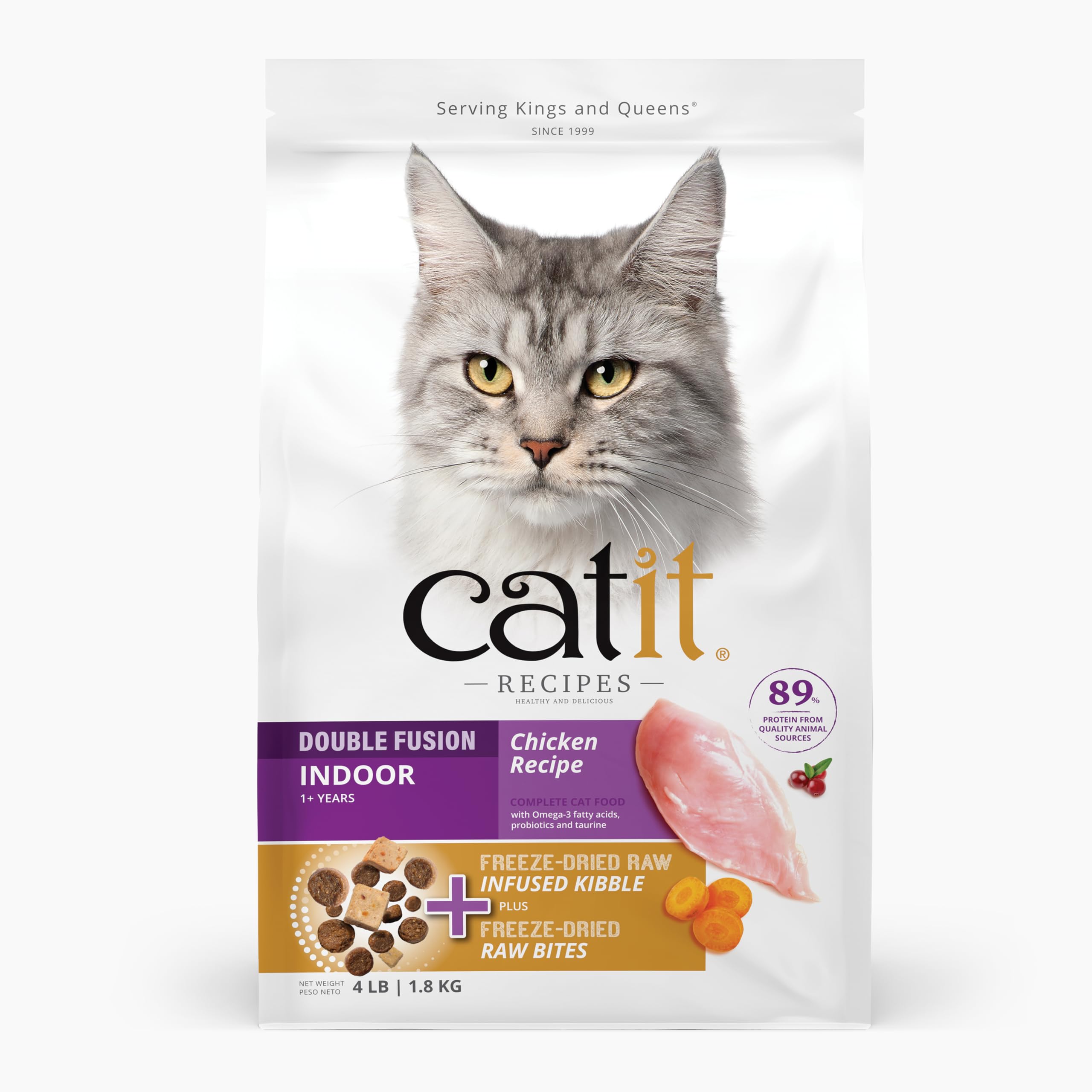 Catit Recipes Double Fusion Indoor Cat Food – Chicken Recipe, High-Protein, Freeze-Dried Raw Toppings, No by-Products, Minimally Processed, Balanced