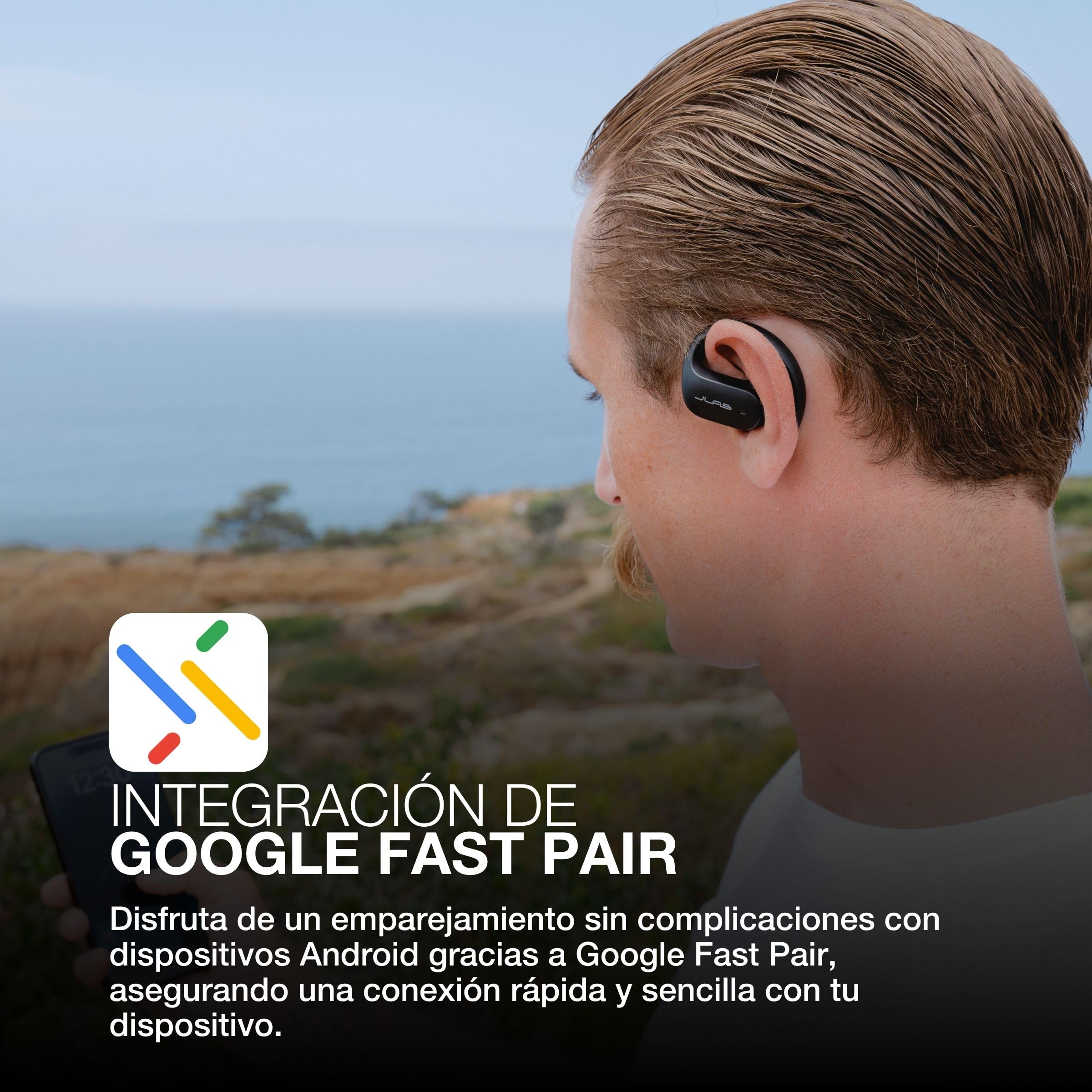 JLab JBuds Open Sport Auriculares Deportivos Inalámbricos - IP55, Negro | Auriculares Open Ear con Ganchos para las Orejas, 26 Horas de Autonomía, Resistencia al Sudor IP55