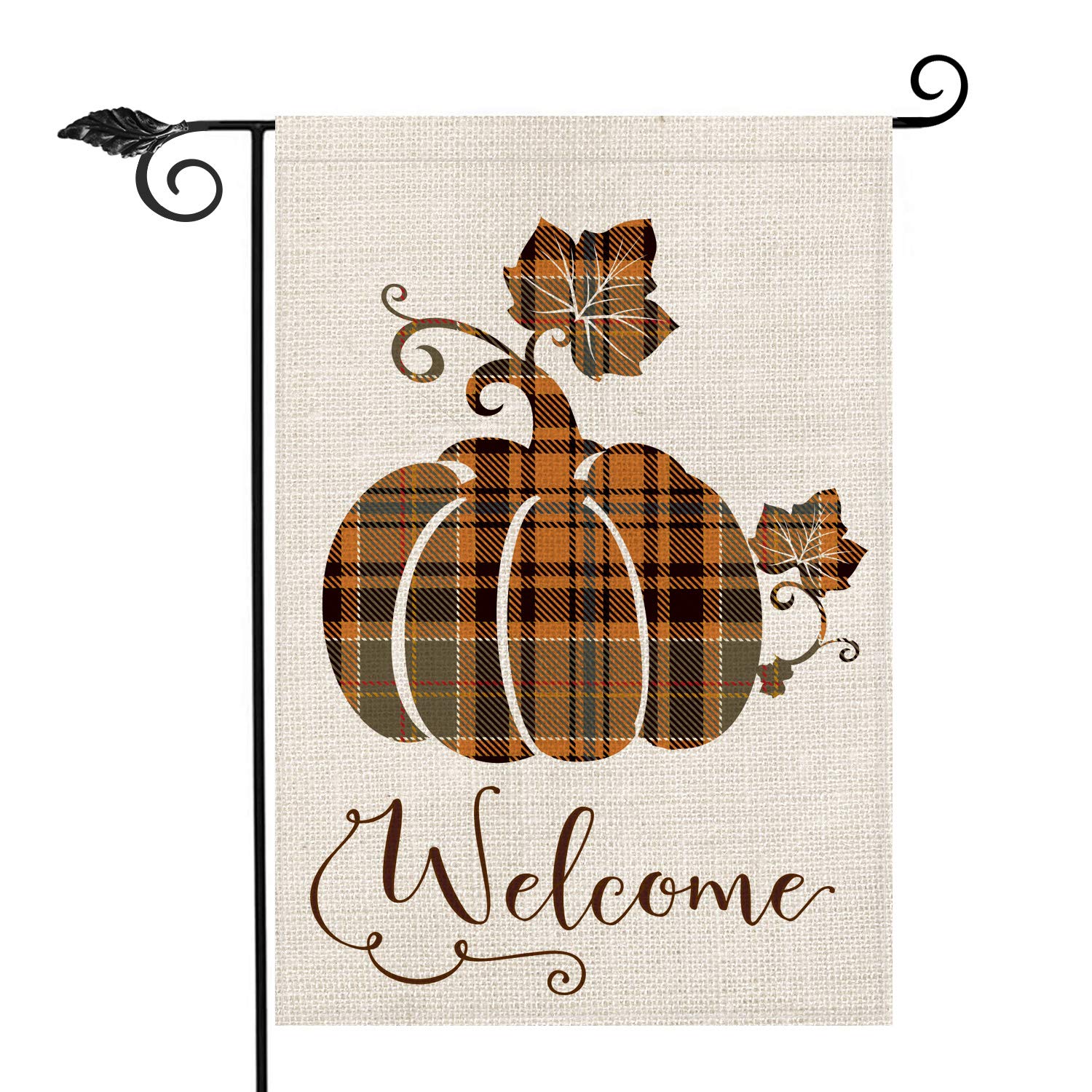 AVOIN Fall Buffalo Check Plaid Pumpkin Garden Flag Vertical Double Sided Welcome Quote, Seasonal Autumn Vintage Thanksgiving Rustic Yard Outdoor Decoration 12.5 x 18 Inch