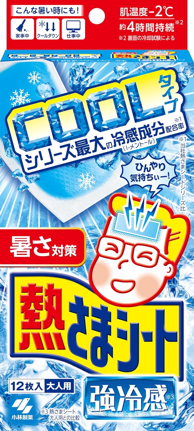 Kobayashi Netsusama Fever Cooling Sheets for Adults – 12 Pack (Strong Cooling)
