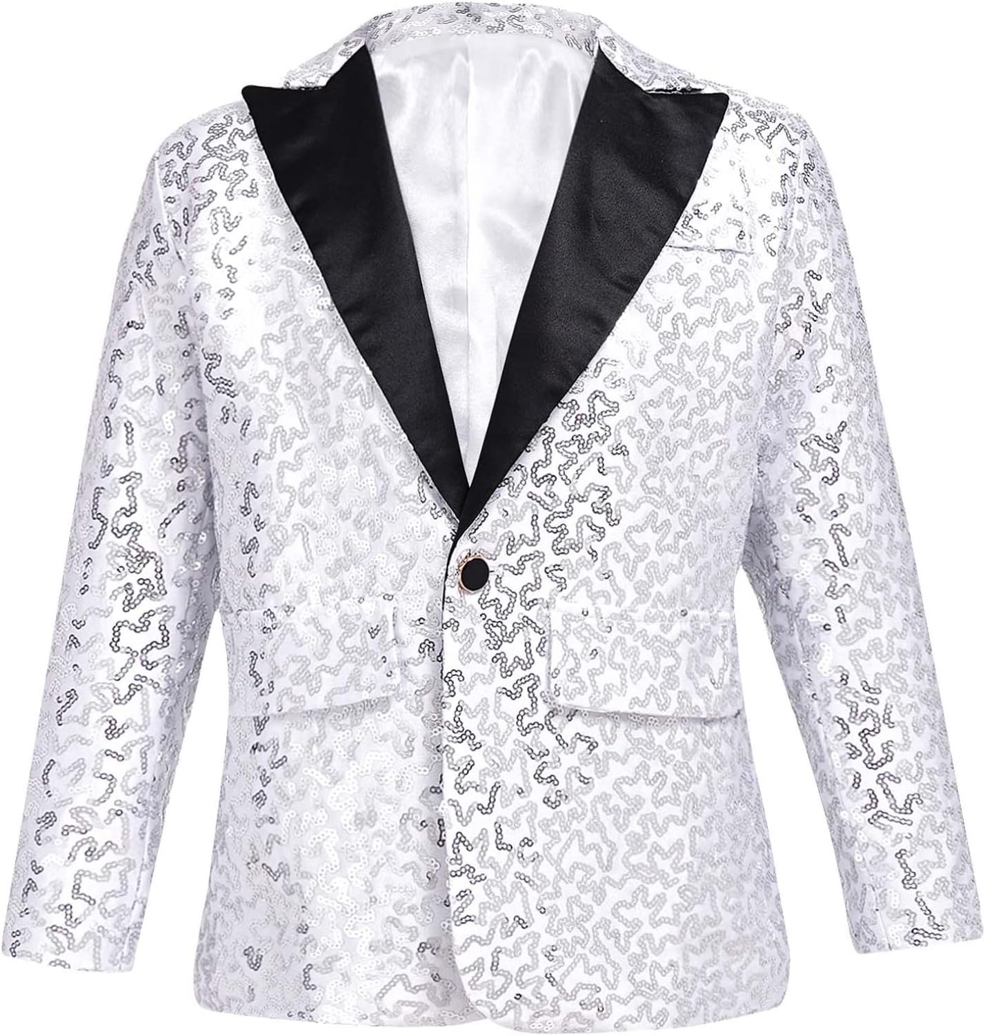 Kids Boys Shiny Sequins Lapel One Button Jacket Formal Coat Wedding Party Tuxedo Blazer