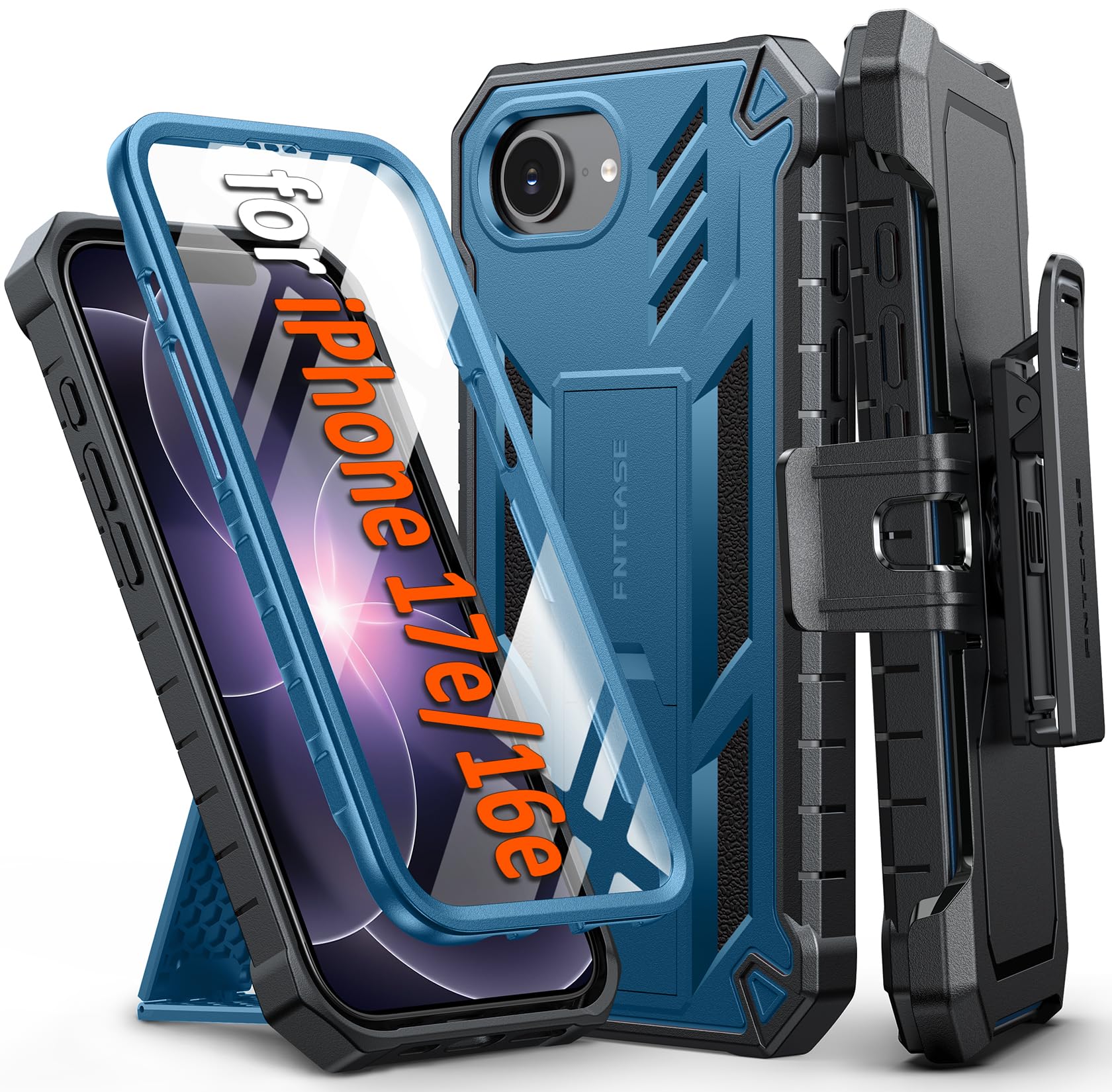 FNTCASE for iPhone 17e Phone Case: for iPhone 16e Casee Military Grade Rugged Case with Kickstand & Holster | Shockproof TPU Protection Bumper Matte