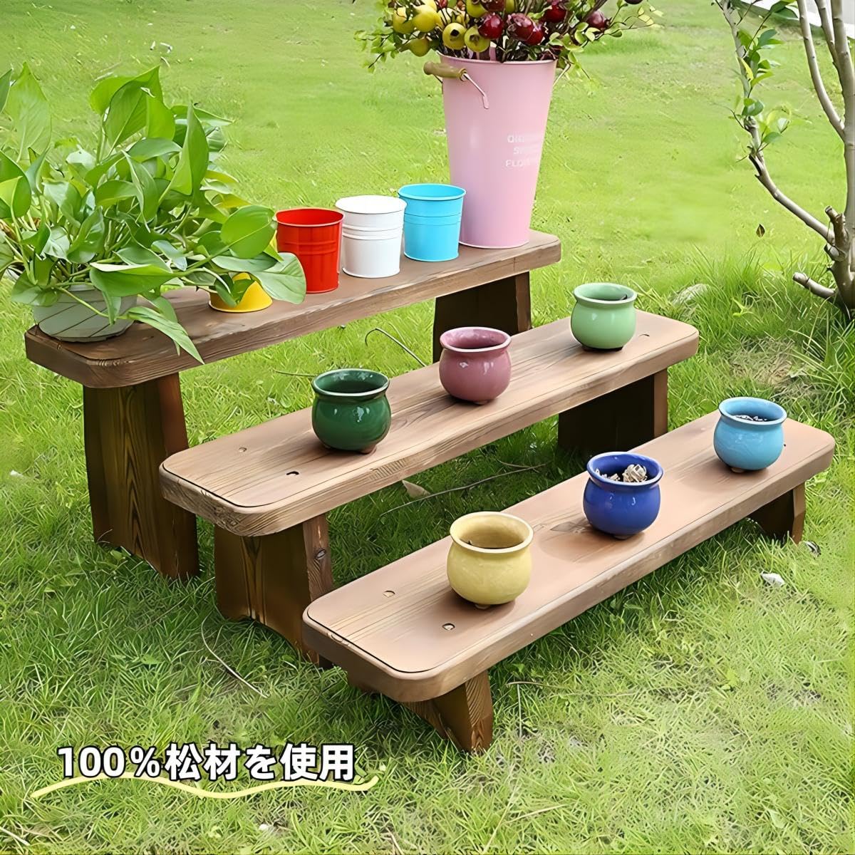 Amazon.co.jp: PANCY 玄関ベンチ 松材 花台 無垢材 階段 植物台  