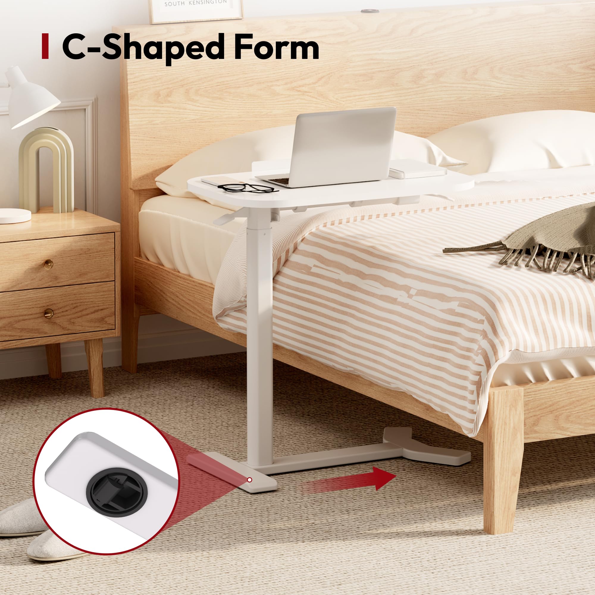 SANODESK Pneumatischer höhenverstellbarer Beistelltisch – 90° klappbare Tischplatte, flexibel als Sofa-, Bett- oder Balkontisch, 65–105 cm, platzsparend & vielseitig(weiß)