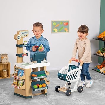 Smoby, 350238, Yazar Kasalı Market, Fonksiyonel, Aksesuarlı, Pilli, Alışveriş Arabalı