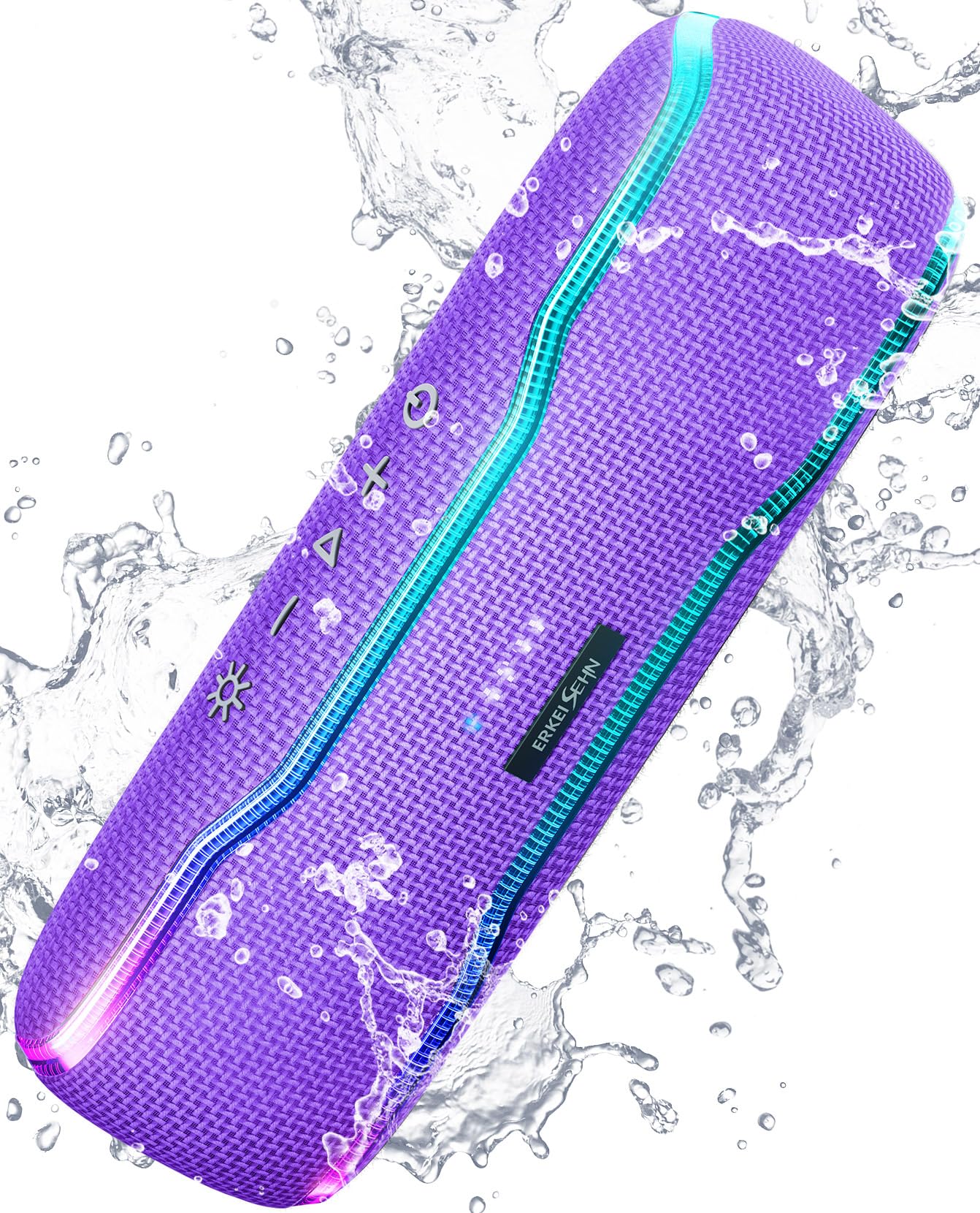 ERKEI SEHN Bluetooth Speaker, IPX7 Waterproof Wireless Speakers, Flashing Light, 25W Super Bass, 24H Playtime, Graduation Birthday Gifts for Him, TWS Pairing, Beach Essentials, Purple