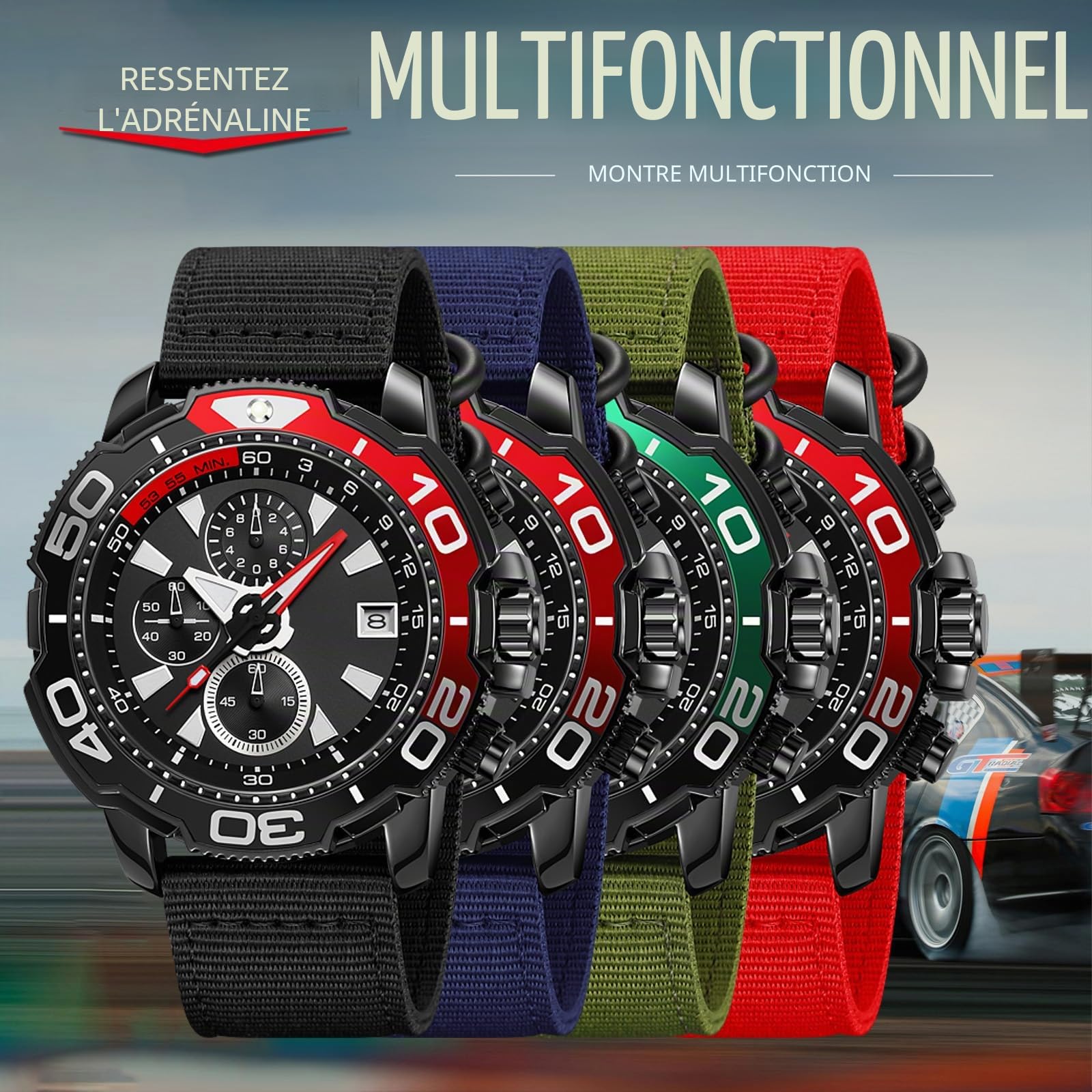 Montre militaire étanche pour homme avec calendrier et aiguille lumineuse