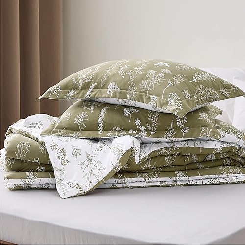 Miniatura 8 de Bedsure - Juego de edredón de tamaño matrimonial, 3 piezas, bonito, con estampado floral, 1 suave edredón reversible con diseño botánico de flores y