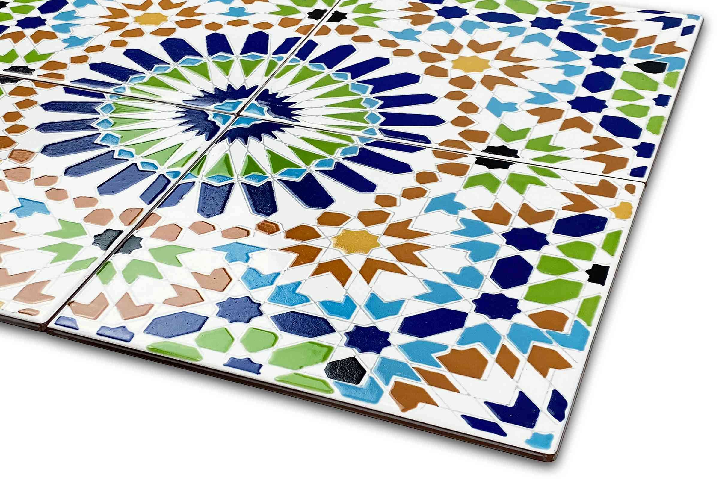 Cerames Azulejos de Cerámica Marroquí Fara - Azulejos de mosaico Marroquí para baño, cocina, sala de estar, ducha, debajo de las escaleras | Azulejos marroquíes en estilo oriental 20x20 cm