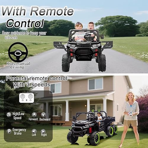 Miniatura 4 de Camión volquete de 24 V y 2 plazas, vehículo eléctrico para niños con batería 4WD para exteriores con control remoto de 2.4 G, camión de