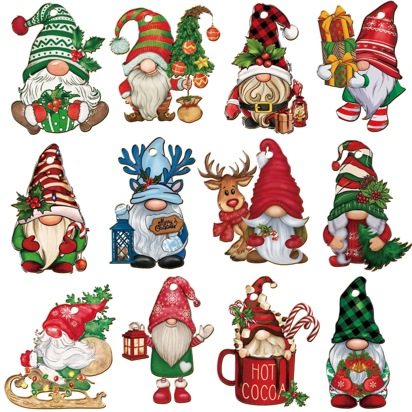 Lot De 24 Nains De Noël En Bois à Suspendre – Décorations Sapin Multicolores, Avec Ficelle Incluse
