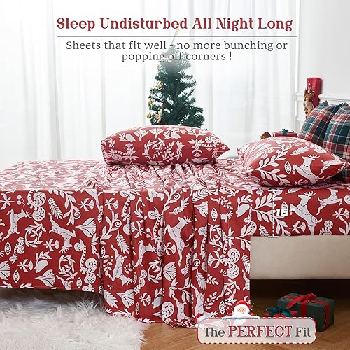 Miniatura 5 de YIYEA Sábanas 100% de algodón para cama tamaño Queen, sábanas de Navidad de lujo de 800 hilos, bolsillo profundo de 16 pulgadas, tejido satinado,