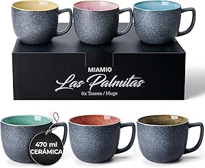 MIAMIO - 6 tazas de café de 470 ml/set de tazas/taza de café grande/tazas de café de gres moderno, comprar en Amazon