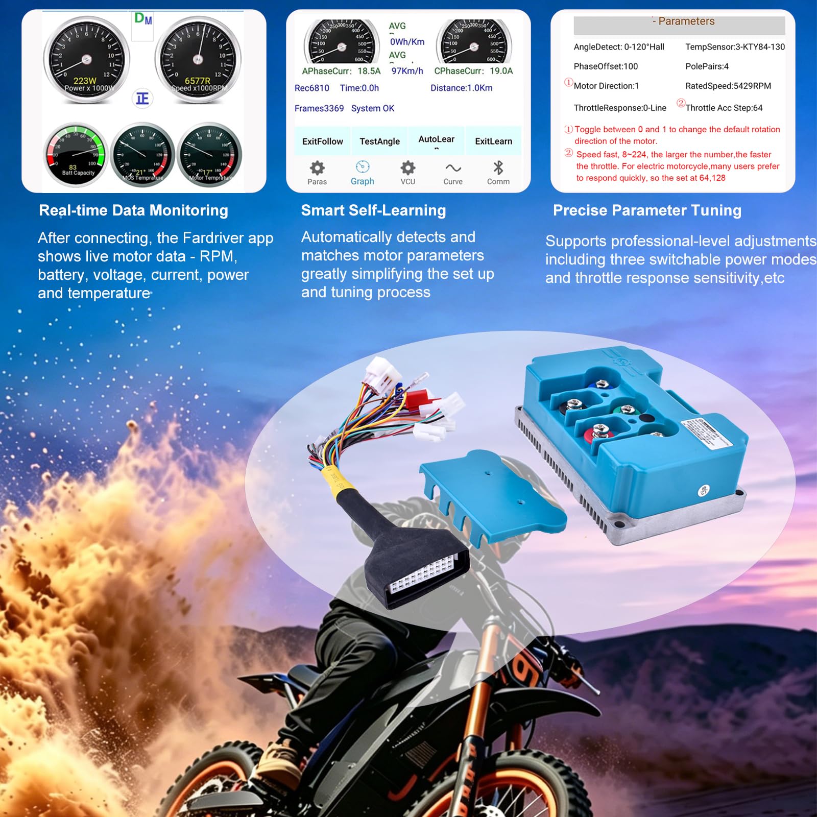 doinal Fardriver Controller 72V 100A Onda Sinusoidale Programmabile 72V 5000W Controller Moto Elettrico per 3KW-5KW Motore Brushless