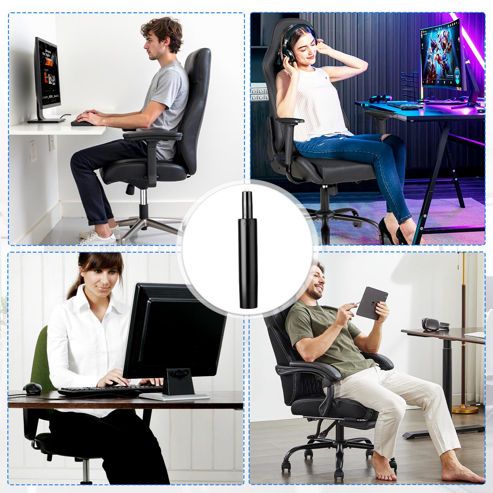 Vérin Chaise de Bureau, Classe 4 Verin Fauteuil Bureau Capacité 1000LBS(450 kg), Ressort à Gaz de Pression pour Chaise Gaming Bureau (285-425mm)