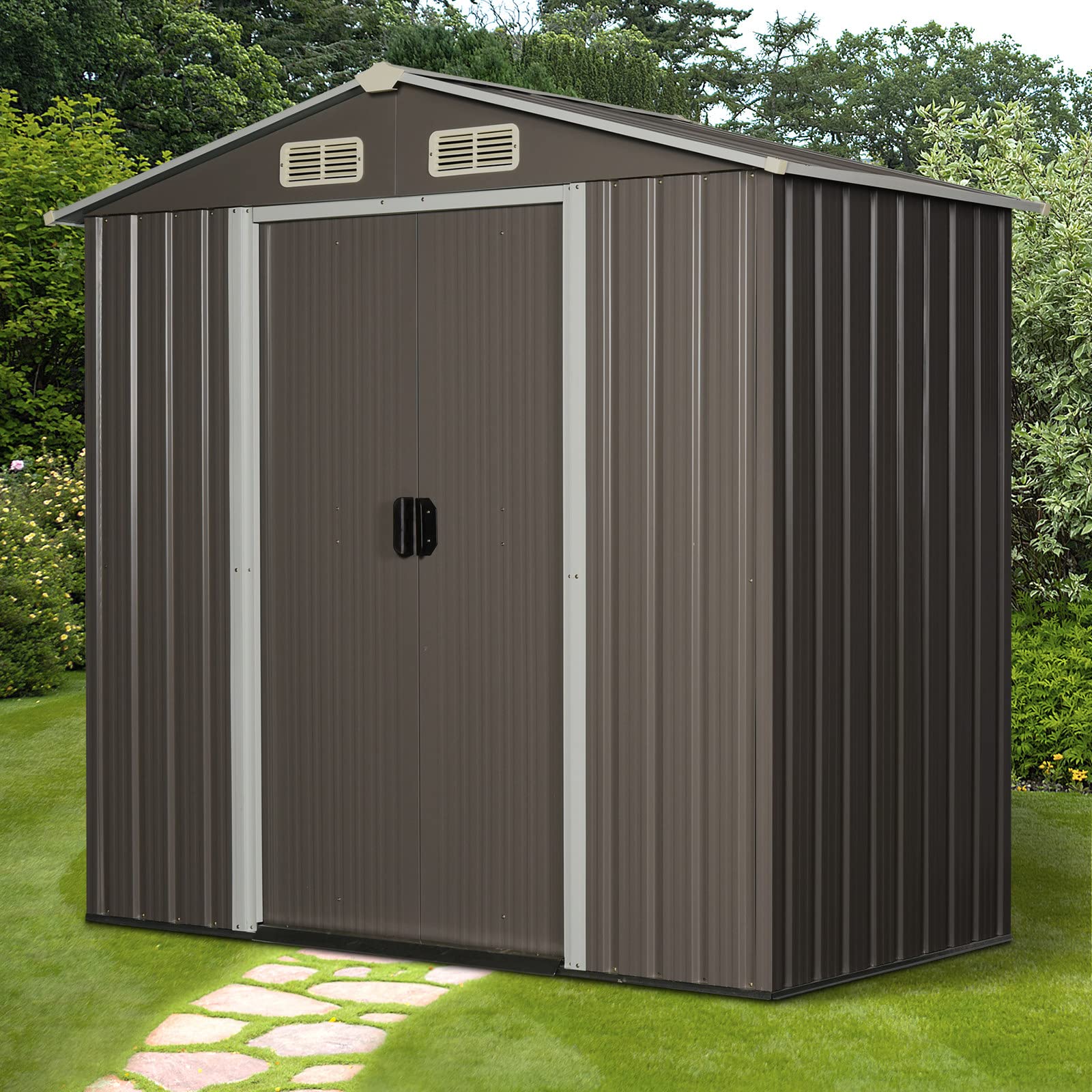 Buy Outsunny 6 x 3.6 ft Corrugated Metal Garden Storage Shed w/Sliding