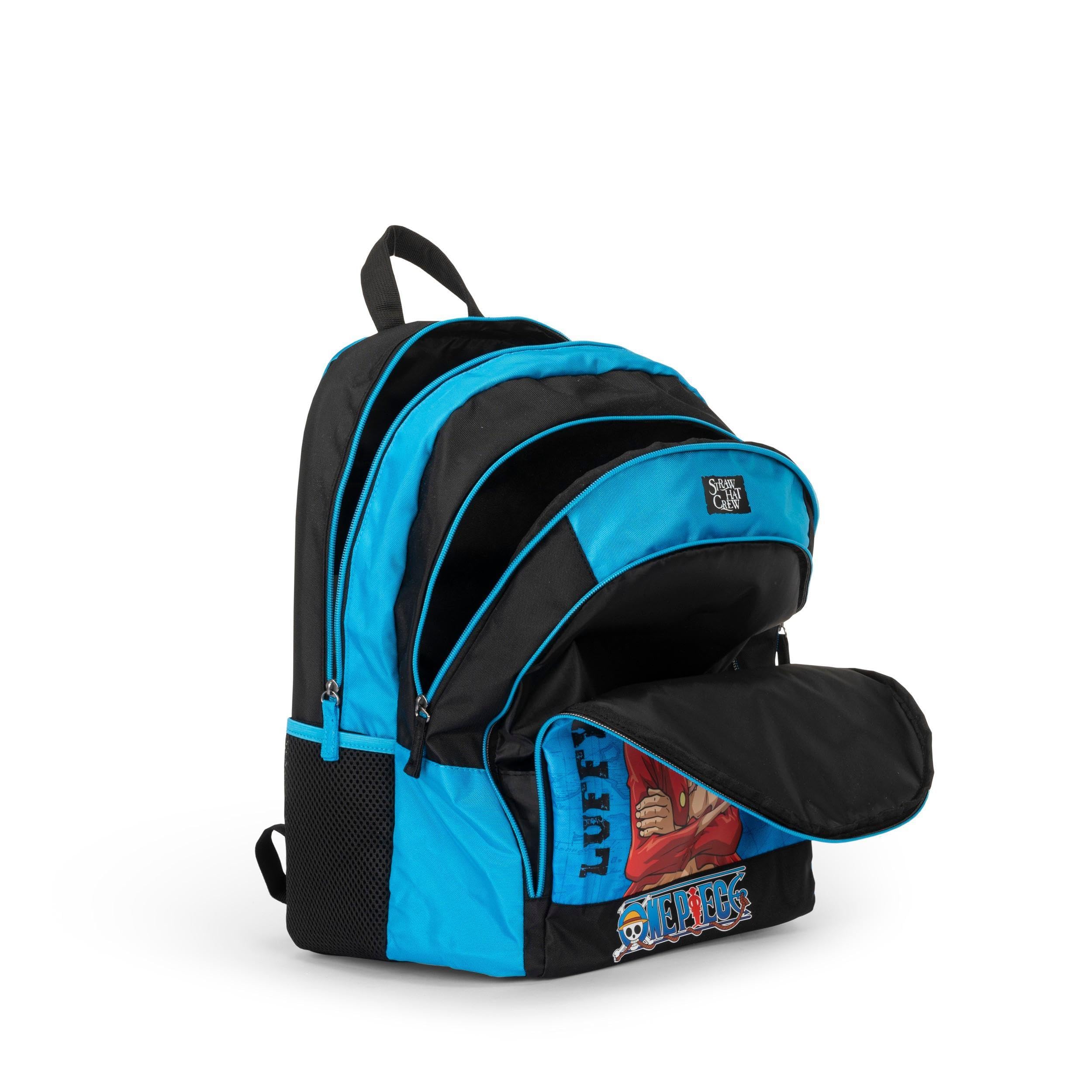 ONE PIECE - Zaino Scuola Ufficiale One Piece, con 2 Ampi Spazi Centrali, Capiente Tasca Frontale, Spallacci Regolabili e Imbottiti, Retro e Fondo Termoformati, 32x43Hx23cm