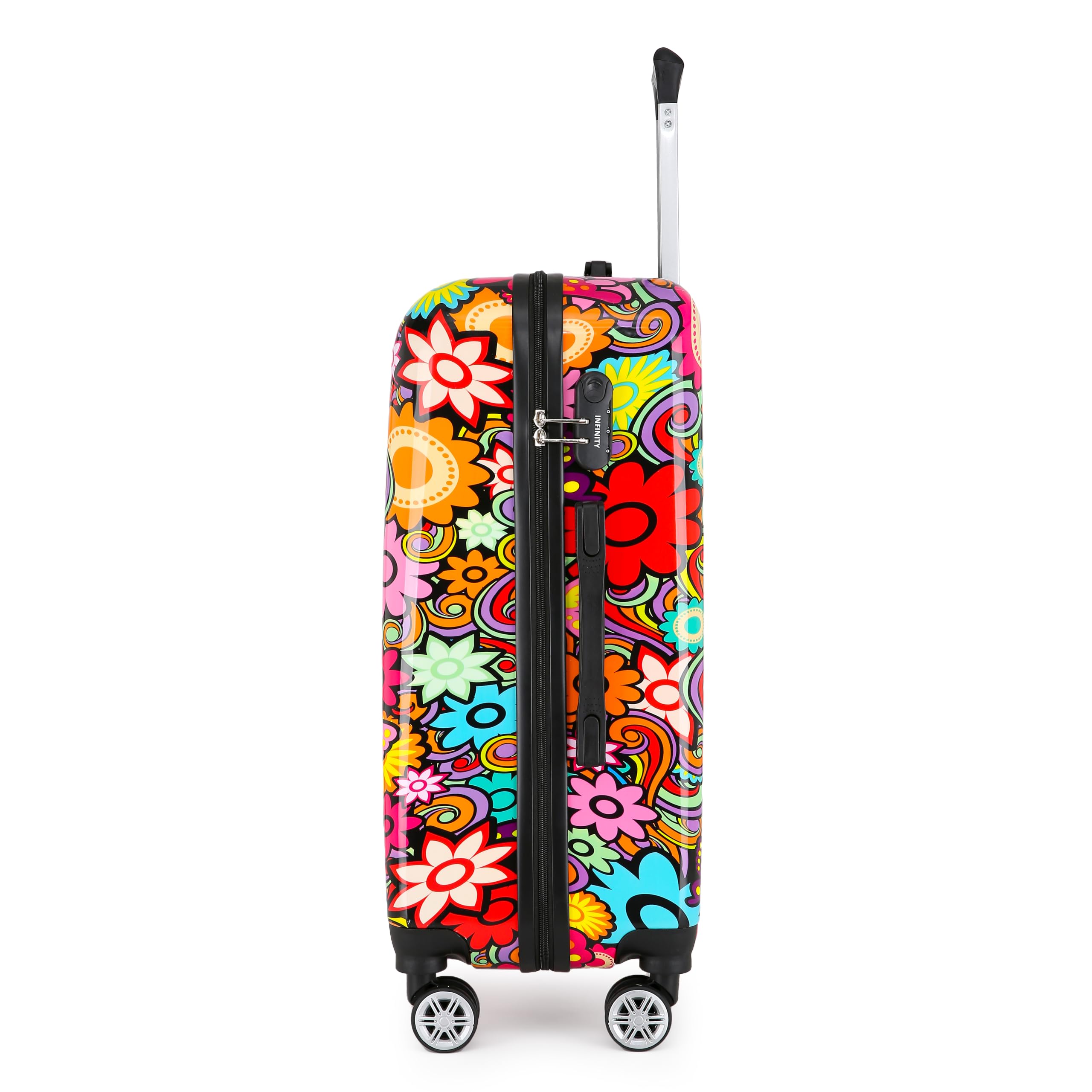 Infinity Leather Mittelgroßer Koffer „Flowers“, 61 cm, superleichtes Gepäck, 4 Räder, Spinner, 3-stelliges Zahlenschloss, Hartschalengepäck für 15 bis 20 kg