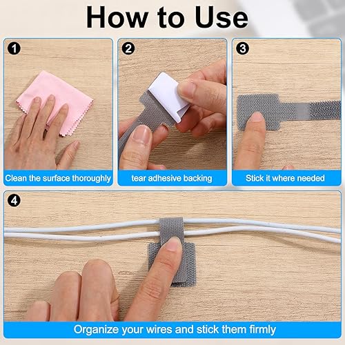 Miniatura 5 de Abrazaderas reutilizables para cables, 60 unidades para debajo del escritorio, organizador de cables para escritorio, organizadores de cables para