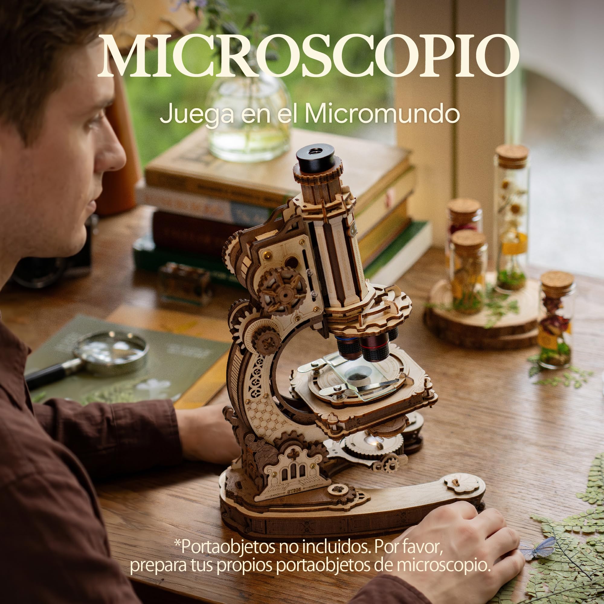 ROKR 400x Microscopio Funcional 3D Puzzle de Madera para Adultos,ST005 | Juguete Científico STEM, Regalo para Adultos y Adolescentes