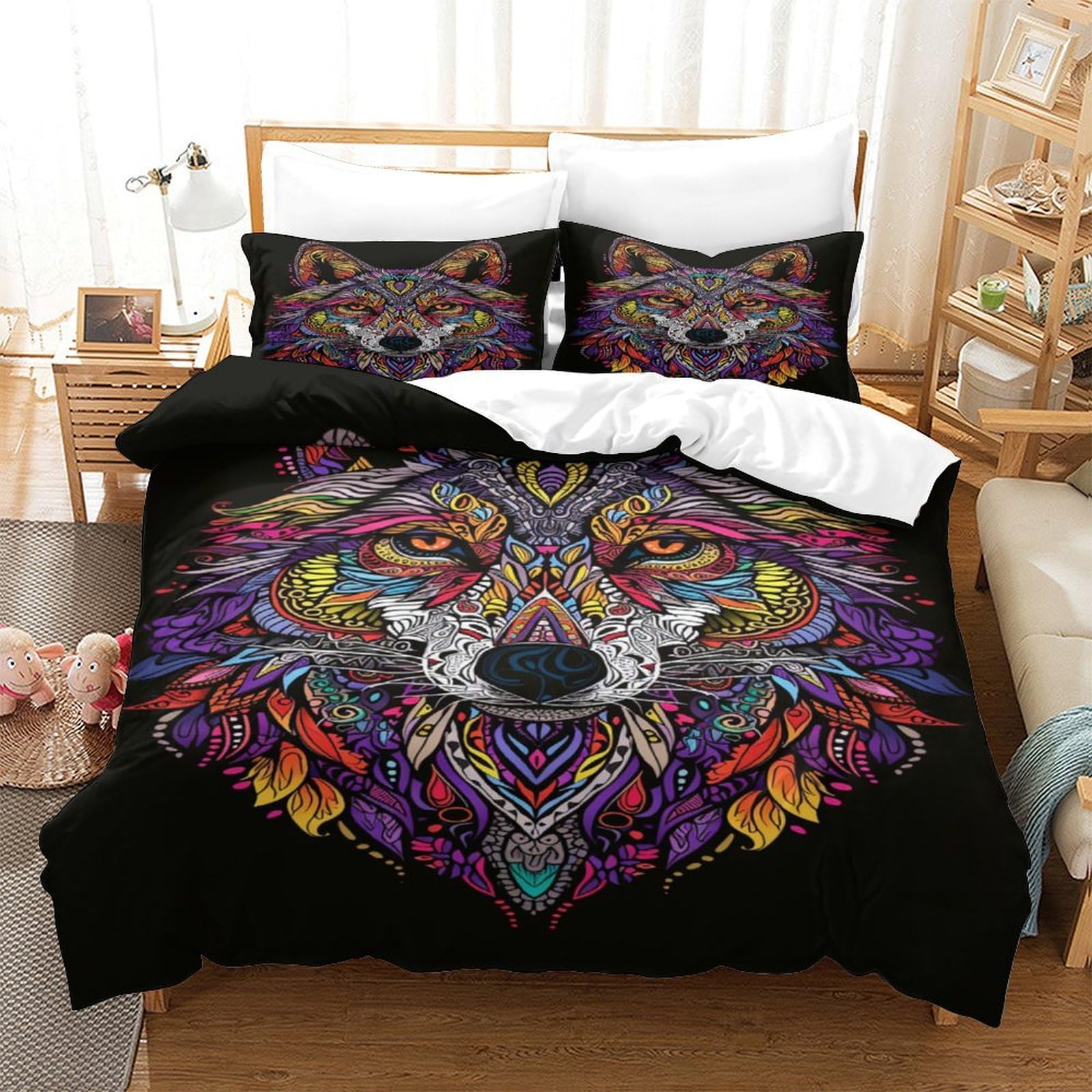 Qpirinmex Wolf 3D Bedding Set Duvet Coverwith Pillowcases Soft Microfiber Duvet Cover Set With Zipper Closurefor Teen Adult Kids 3 Piece King（220X240cm）