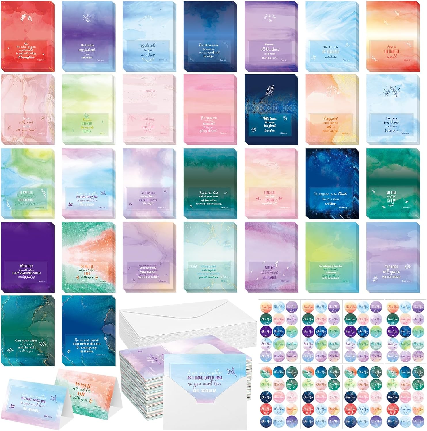 120 Set Inspirational Christian Greeting Cards Bulk with Envelopes Scripture, Inspirational Bible Verse of Christian Greeting Card for Christmas Thanksgiving Birthday Gift, 4 x 6''(Watercolor)