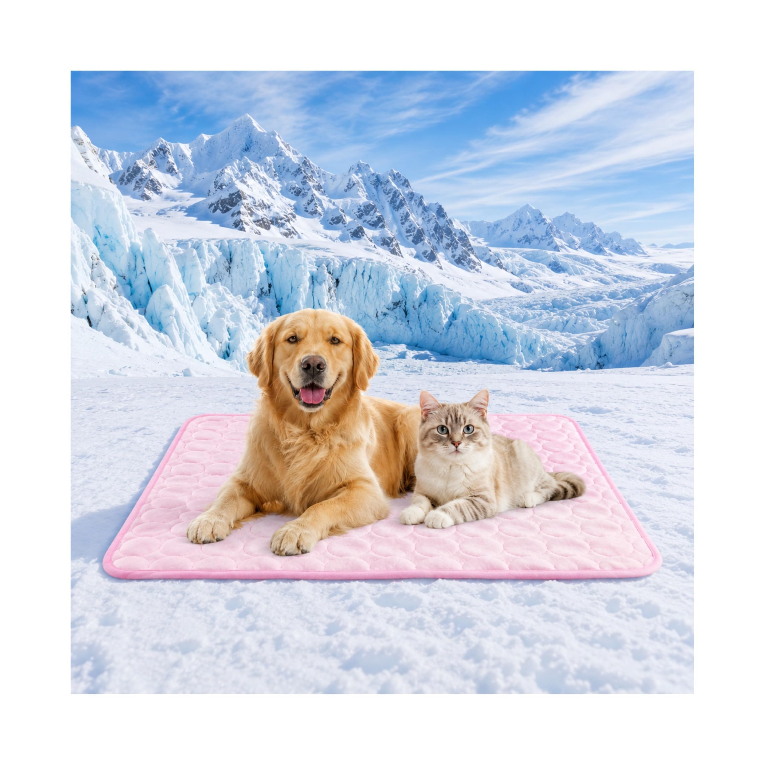 Dog & Cat Cooling Mat – Durable Washable & Reusable Pet Cool Mat for Home/Car/Travel, Non-Toxic Summer Cooling Bed, Ice-Silk Polyester Material, Non-Slip Mesh Bottom