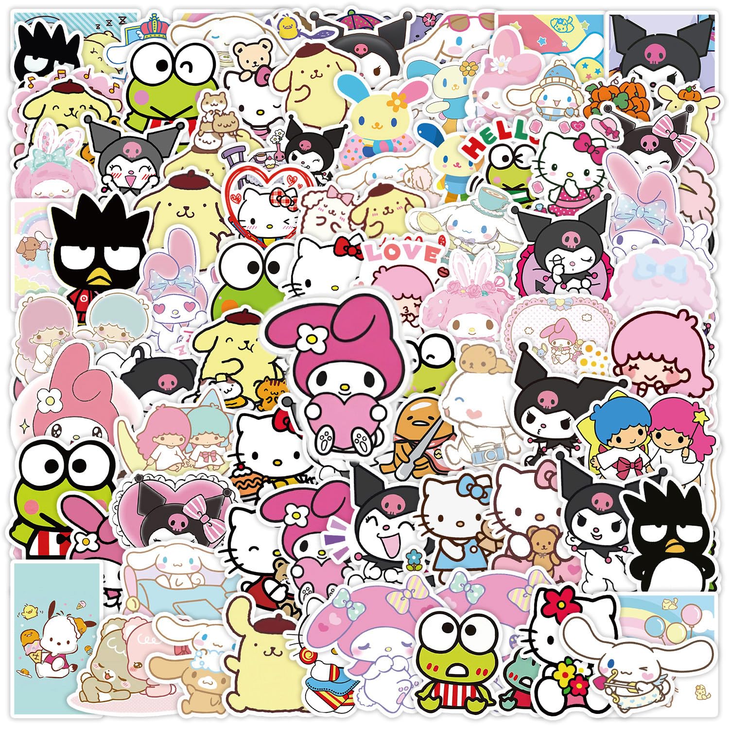 100PCS Cute Stickers for Water Bottles, Laptop, Skateboard, Waterproof Vinyl Stickers, Anime Stickers Pack for Kids, Adorable Hello Kittie Theme Kawaii Stickers