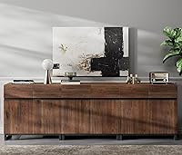 Vista 9 de Wampat Moderno soporte de TV para televisores de 100 pulgadas, consola central de entretenimiento 3 en 1 con estantes ajustables y base de metal