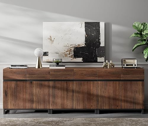 Vista 7 de WAMPAT Aparador multifuncional 3 en 1, aparador moderno con estante ajustable y base de metal, gabinete de barra de café para sala de estar, cocina