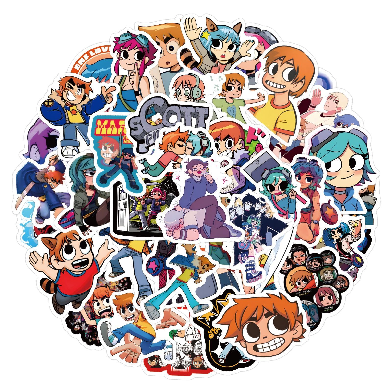 Jusongkwcp Multicolored Scottpilgrims Stickers, 55 Scottpilgrims Figure Vinyl Waterproof Diy Sticker Decals For Party, Water Bottle Scrapbook Laptop Skateboard Computer For Teens Fans