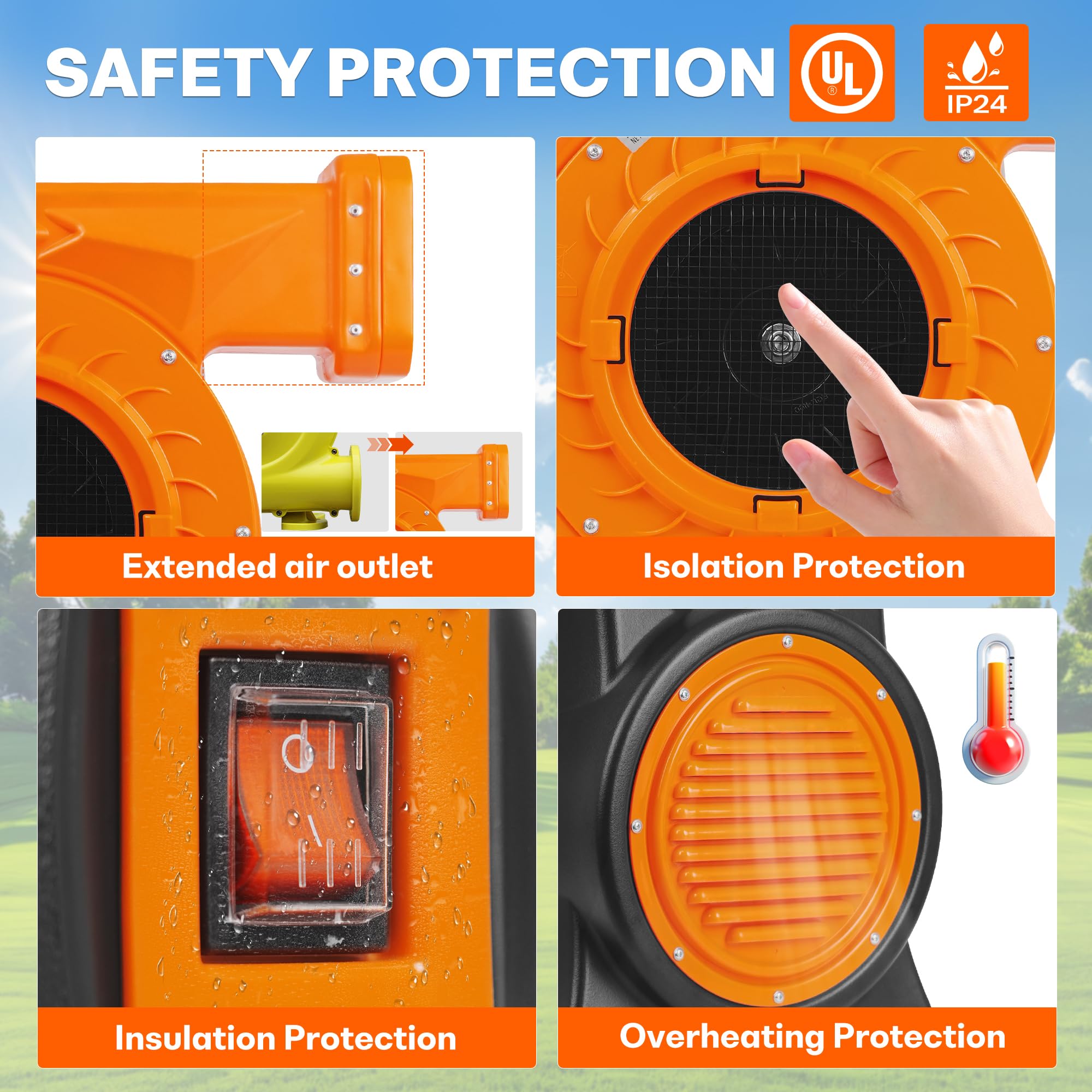 Soplador de aire inflable de 2 HP para inflables grandes, potente soplador de casa de rebote de 1500 W, bomba de ventilador comercial portátil para castillo inflable grande, tobogán de agua, puente