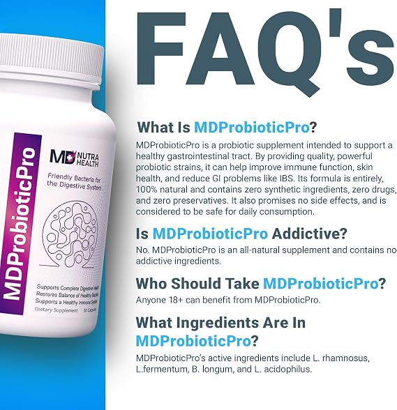MDProbioticPRO - 3 Bottles - #1 Probiotic Supplement - 100% Natural - Promotes Digestive Health