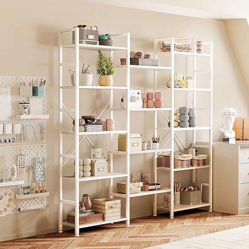 Miniatura 64 de SUPERJARE Estantería triple de 4 niveles, estantería con 11 estantes abiertos, estante ancho para el hogar y la oficina, color gris Negro -,Marrón