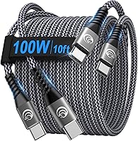 Yosou 100W USB C to USB C Cable 10ft 2-Pack Braided Fast Charging for iPhone 16/15 Pro Max, MacBook Pro/Air, Galaxy S24/S23 Ultra, Pixel