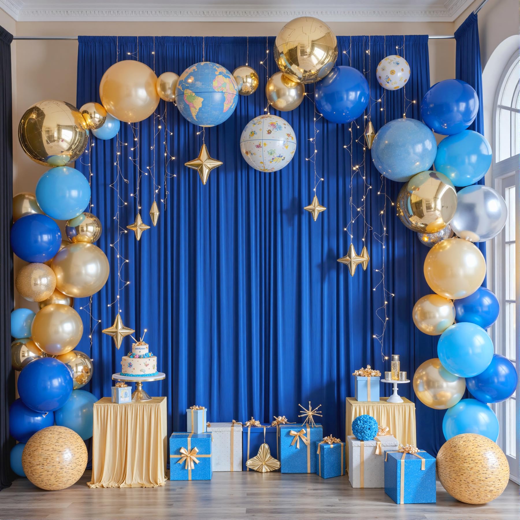 10ftx12ft Wrinkle Free Royal Blue Backdrop Curtain, 2 Panels 12FT Height Royal Blue Wedding Backdrop Drapes, Silky Polyester Back Drop Cloth for