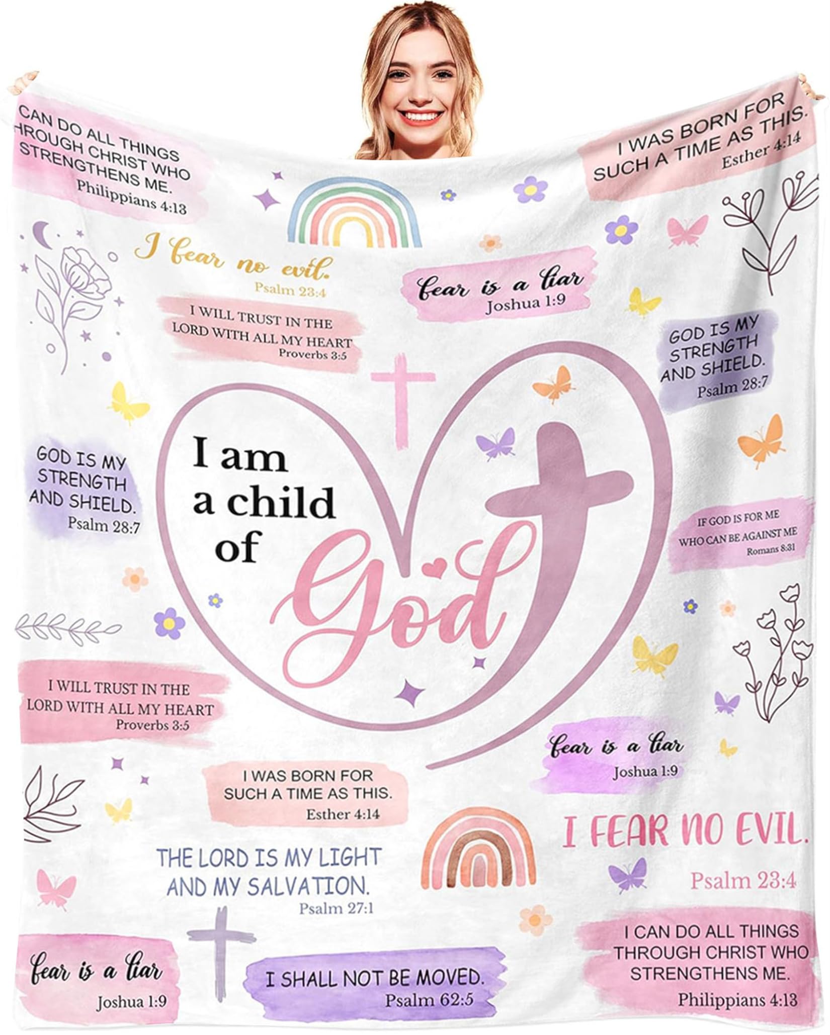 Christian Gifts for Women - I Am a Child of God Inspirational Religious Blanket Gifts for Baptism, Christmas/First Communion/Birthday Flannel Blanket Present for Sister Friend 50"X60" 50"X60"