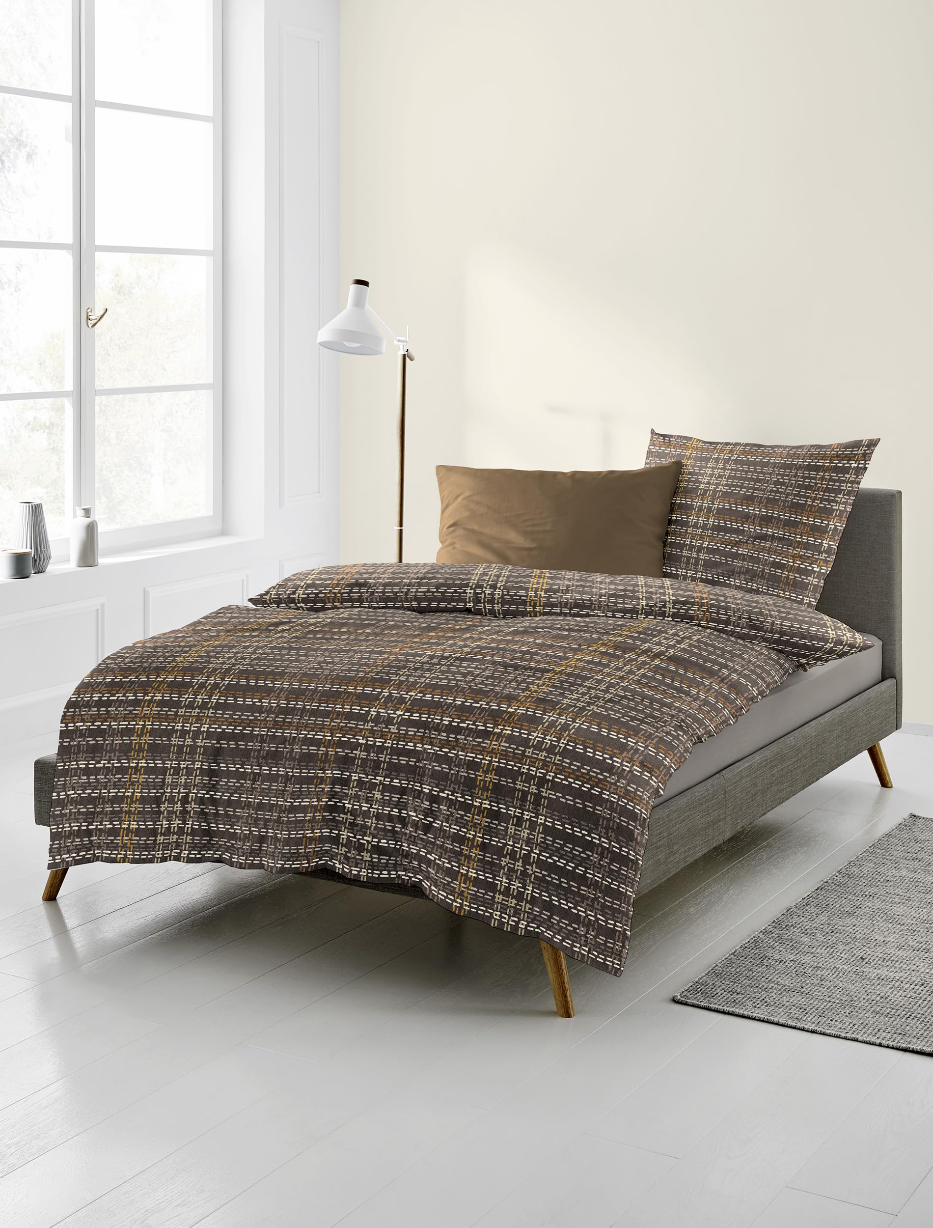 Bierbaum Bed Linen 4143, Fine Flannelette, Designed in Germany, Brown 80, 155 x 220 + 80 x 80 cm, Comfort Size