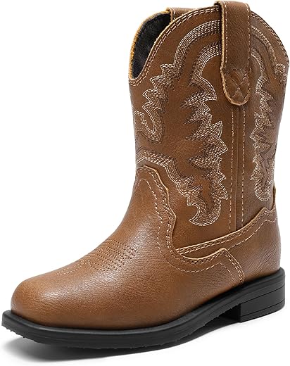 DREAM PAIRS Toddler Little Boys Girls Cowboy Boots Kids Western Square Toe Riding Mid Calf Boots