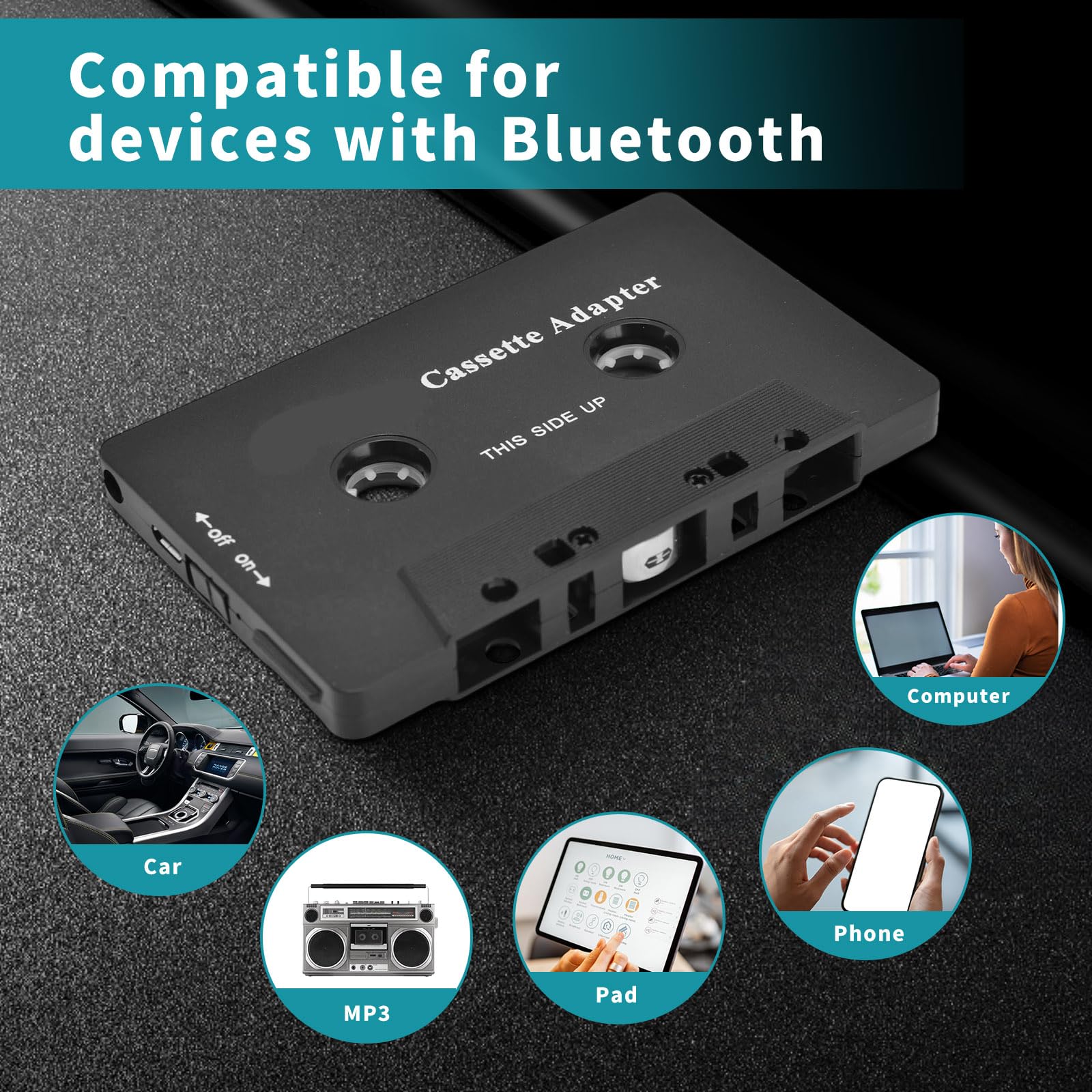 Adattatore Cassetta Autoradio BT 5.0, Cassetta Adattatore da Auto, Adattatore Bluetooth per Cassette, Ricevitore Audio Wireless Bluetooth per Ricevitore di Cassette Bluetooth per Auto con Cavo USB