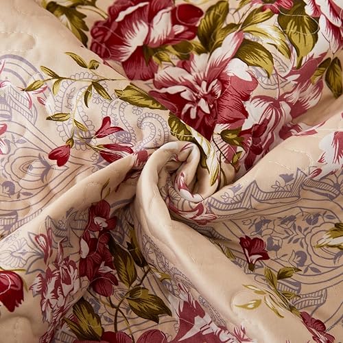 Miniatura 5 de Colcha acolchada floral de verano, juego de edredón rojo romántico, funda de cama reversible cosida para todas las estaciones, colcha suave y ligera