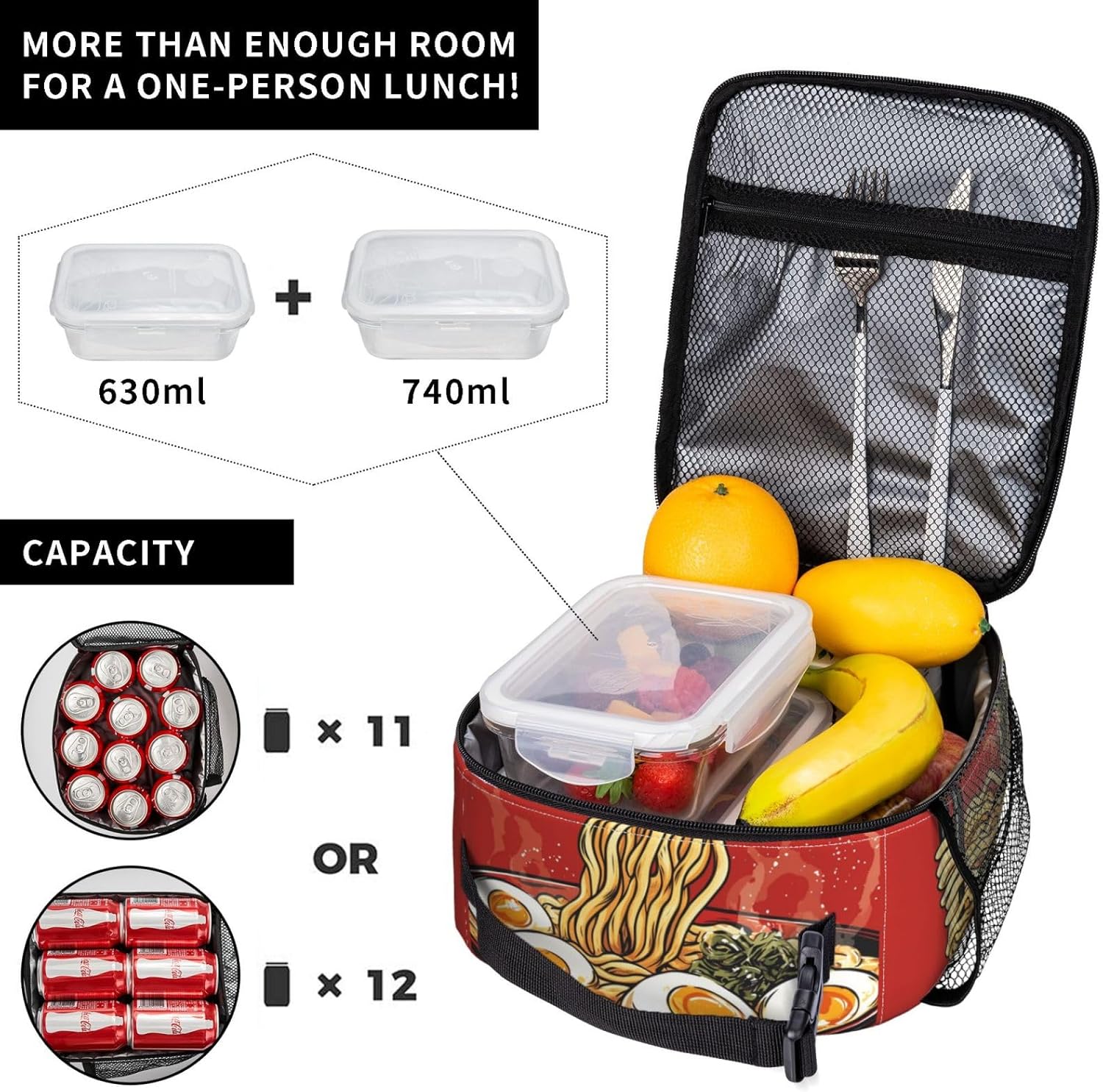 Ramen Lunch Box for Women Men, Insulated Lunch Box Reusable Portable Lunch Bag Cooler Tote Waterproof Lunch Container for Office Picnic Work Travel - Image 4