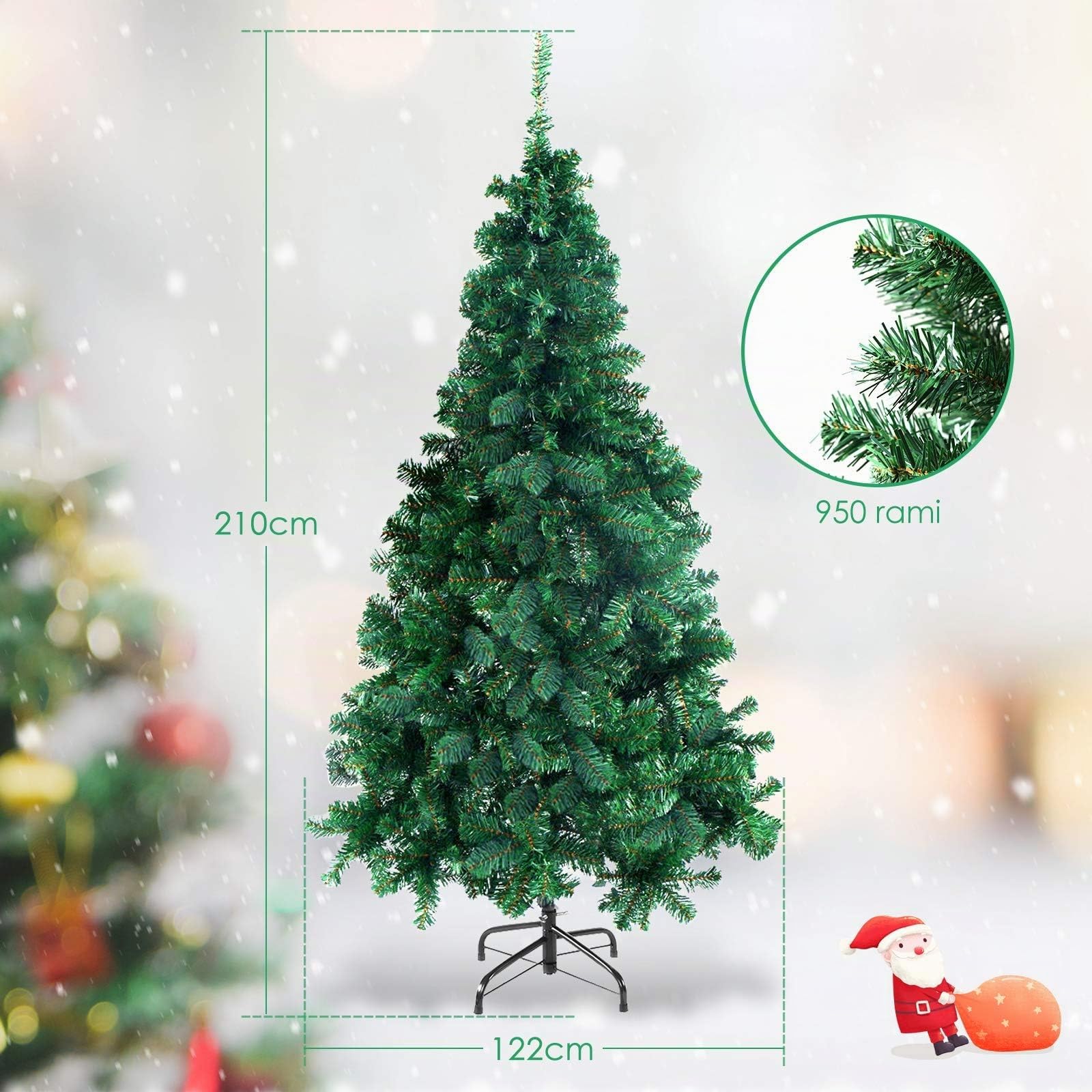 RELAX4LIFE Árbol de Navidad 210 cm con 950 Ramas, Árbol de Navidad Artificial con Hojas de PVC, Soporte de Metal y Almohadillas Antideslizantes, Arvore de Natal para Salón, Tienda, Oficina (210 cm)