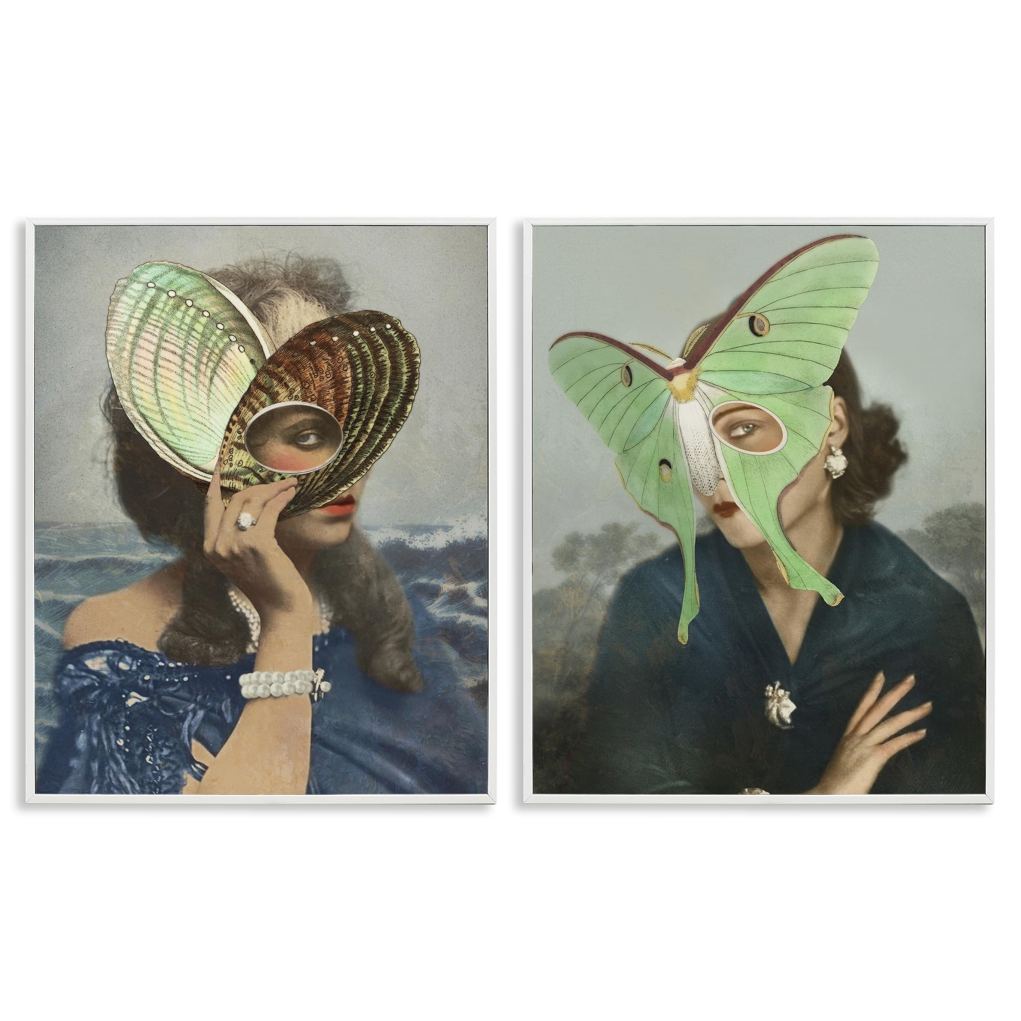 Stupell Industries Women's Coastal White (Textured) Naturalist Portraits, 24 X 30 Inch Framed Giclée Print Set