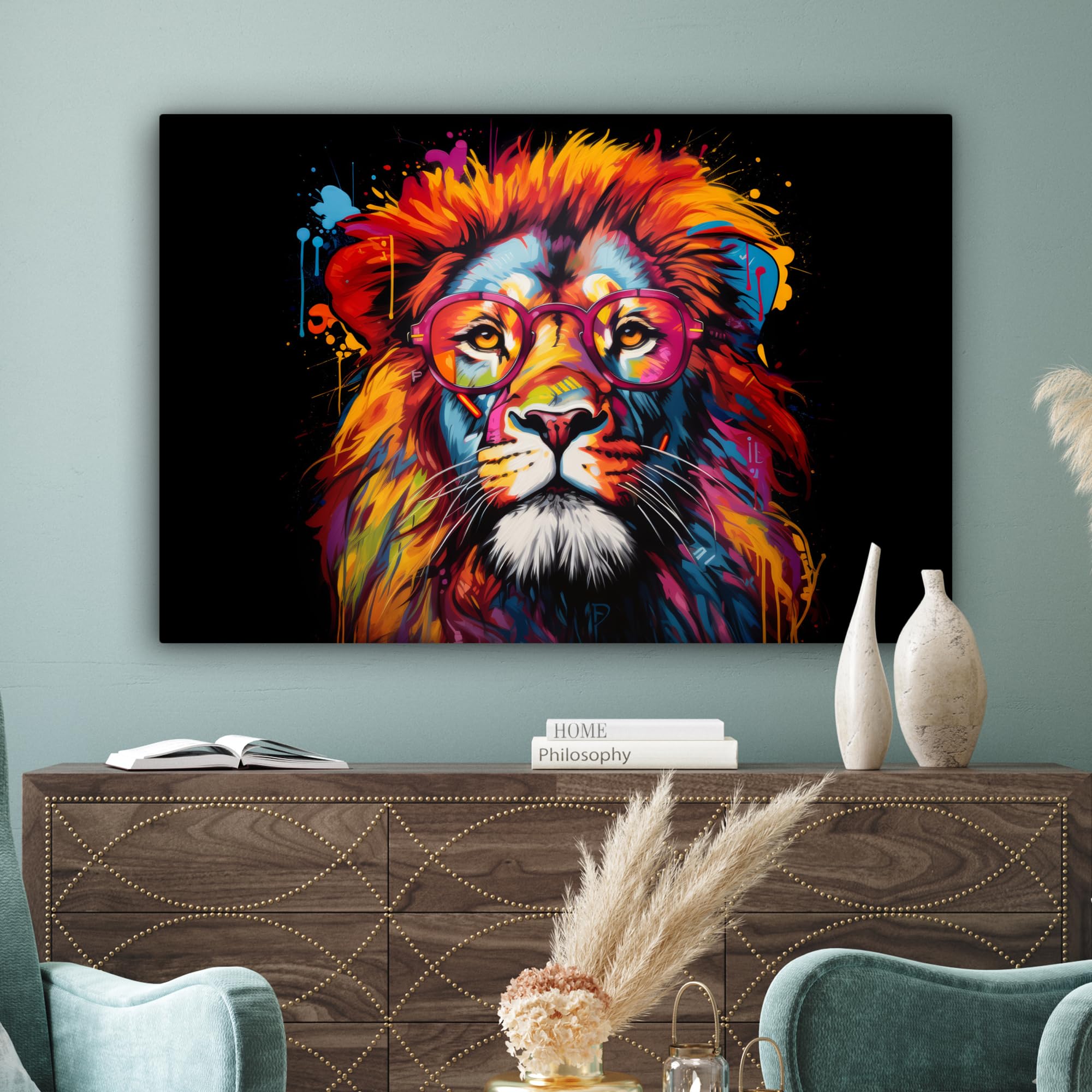 MuchoWow© Cuadros Decoracion Salon Modernos 120x80 cm Lienzos de Fotos Pared Wall Art Lienzo Decoração Cuadro de salones Graffiti - León - Arte callejero - Animales